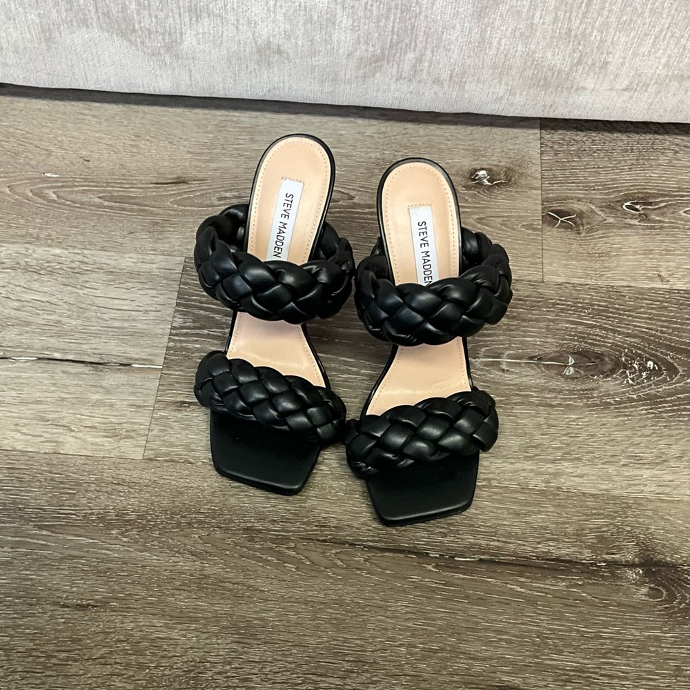 Steve Madden Black Braided Heeled Sandals